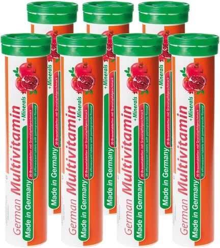 T&D German Multivitamin + Mineralien Drink Effervescent Tablets 140 Servings Pomegranate Flavour – 10 Vitamins + 2 Minerals – Made in Germany in Saudi Arabia