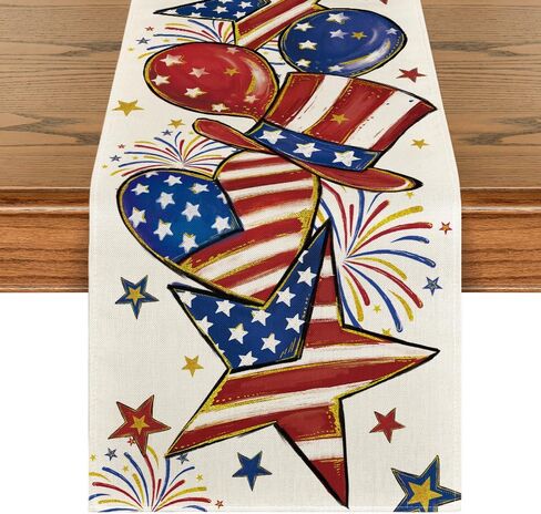 Artoid Mode American Flag Stars Fireworks Patriotic 4th of July Table Runner, Seasonal Kitchen Dining Table Decoration for Home Party Decor 13x72 Inch in Saudi Arabia