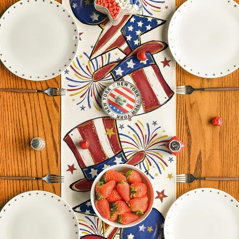 Artoid Mode American Flag Stars Fireworks Patriotic 4th of July Table Runner, Seasonal Kitchen Dining Table Decoration for Home Party Decor 13x72 Inch in Saudi Arabia