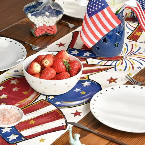 Artoid Mode American Flag Stars Fireworks Patriotic 4th of July Table Runner, Seasonal Kitchen Dining Table Decoration for Home Party Decor 13x72 Inch in Saudi Arabia