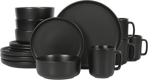 Gibson Home Zuma Stoneware Plates, Bowls, & Mugs Dinnerware Set - Matte Black, Service for Four (16pcs) in Saudi Arabia