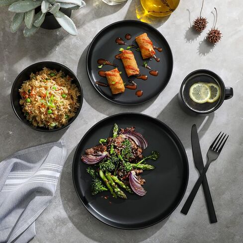 Gibson Home Zuma Stoneware Plates, Bowls, & Mugs Dinnerware Set - Matte Black, Service for Four (16pcs) in Saudi Arabia