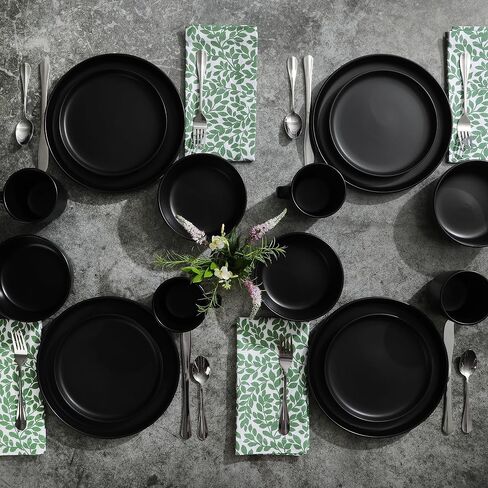 Gibson Home Zuma Stoneware Plates, Bowls, & Mugs Dinnerware Set - Matte Black, Service for Four (16pcs) in Saudi Arabia