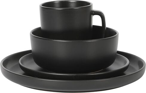 Gibson Home Zuma Stoneware Plates, Bowls, & Mugs Dinnerware Set - Matte Black, Service for Four (16pcs) in Saudi Arabia