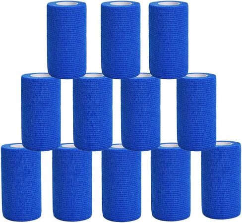 ضمادة ذاتية اللصق باللون الأزرق مقاس 10.16 سم × 5 ياردات، عبوة مكونة من 12 قطعة - ضمادة متماسكة رياضية قابلة للتنفس للإصابات الرياضية والالتواء في الكاحل والركبة والمعصم in Kuwait
