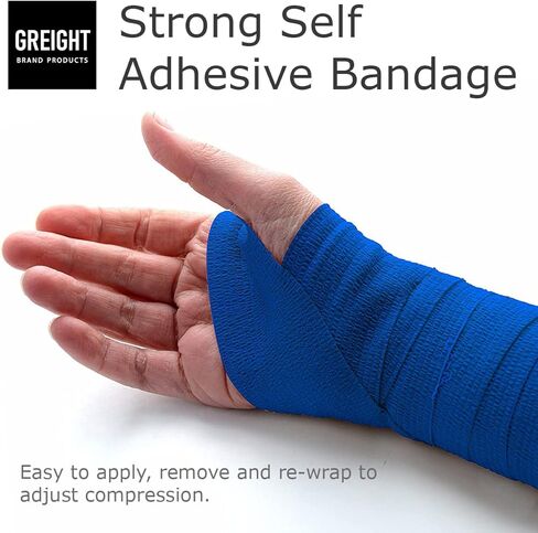 ضمادة ذاتية اللصق باللون الأزرق مقاس 10.16 سم × 5 ياردات، عبوة مكونة من 12 قطعة - ضمادة متماسكة رياضية قابلة للتنفس للإصابات الرياضية والالتواء في الكاحل والركبة والمعصم in Kuwait