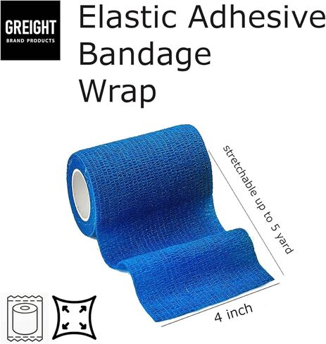 ضمادة ذاتية اللصق باللون الأزرق مقاس 10.16 سم × 5 ياردات، عبوة مكونة من 12 قطعة - ضمادة متماسكة رياضية قابلة للتنفس للإصابات الرياضية والالتواء في الكاحل والركبة والمعصم in Kuwait