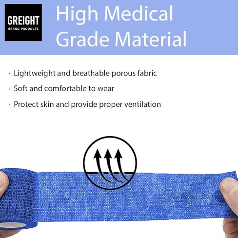 ضمادة ذاتية اللصق باللون الأزرق مقاس 10.16 سم × 5 ياردات، عبوة مكونة من 12 قطعة - ضمادة متماسكة رياضية قابلة للتنفس للإصابات الرياضية والالتواء في الكاحل والركبة والمعصم in Kuwait