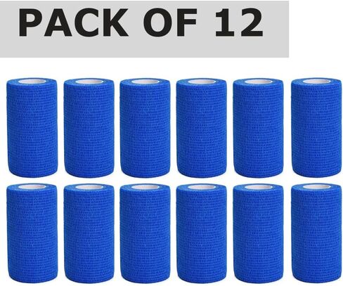ضمادة ذاتية اللصق باللون الأزرق مقاس 10.16 سم × 5 ياردات، عبوة مكونة من 12 قطعة - ضمادة متماسكة رياضية قابلة للتنفس للإصابات الرياضية والالتواء في الكاحل والركبة والمعصم in Kuwait