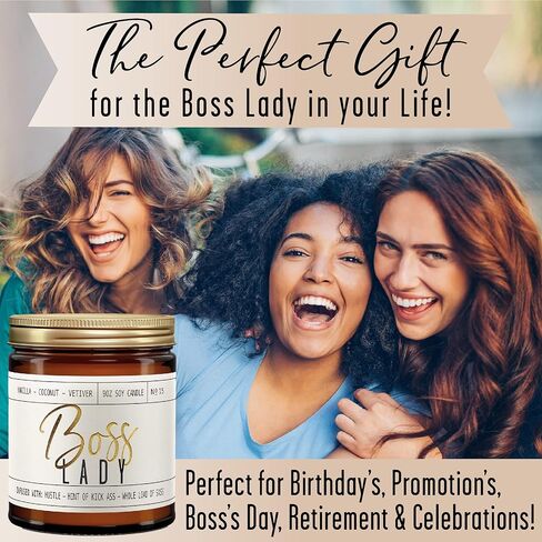 Boss Lady Gifts for Women - 'Boss Lady' Soy Candle, w/Vanilla, White Coconut & Vetiver I Best Boss Gifts for Women I Gifts for Boss I Girl Boss Female Gifts I 9oz Jar, 50Hr Burn Time, Made in USA in Kuwait