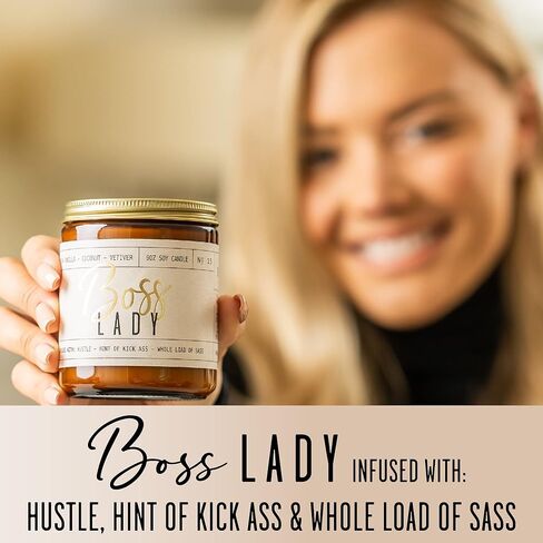 Boss Lady Gifts for Women - 'Boss Lady' Soy Candle, w/Vanilla, White Coconut & Vetiver I Best Boss Gifts for Women I Gifts for Boss I Girl Boss Female Gifts I 9oz Jar, 50Hr Burn Time, Made in USA in Kuwait