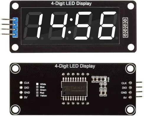 أنبوب عرض LED مكون من 4 أرقام عشرية 7 قطاعات TM1637 برنامج تشغيل تسلسلي، وحدة نقاط مزدوجة على مدار الساعة لوحة عرض LED بيضاء. (3 قطع، لون أبيض، 0.36 بوصة) in Kuwait