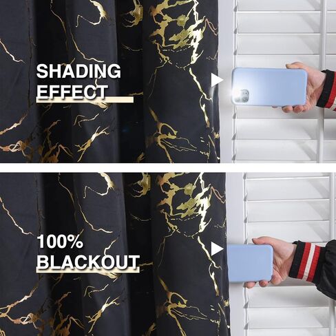 Aimuan Black Blackout Curtains Gold Foil Printed Marble Grommet Curtain Panels Golden Metallic Glitter Drapery Window Drapes Valances for Bedroom Living Room, Black 42x84 in Saudi Arabia