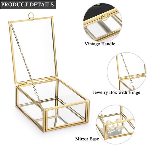 Hipwie Vintage Glass Jewelry Box with Black Lid, Mirrored Jewelry Display Case Small Trinket Organizer Golden Lidded Box Keepsake Box Decorative Glass Box for Ring Earrings Chest (Tree of Life) in Saudi Arabia
