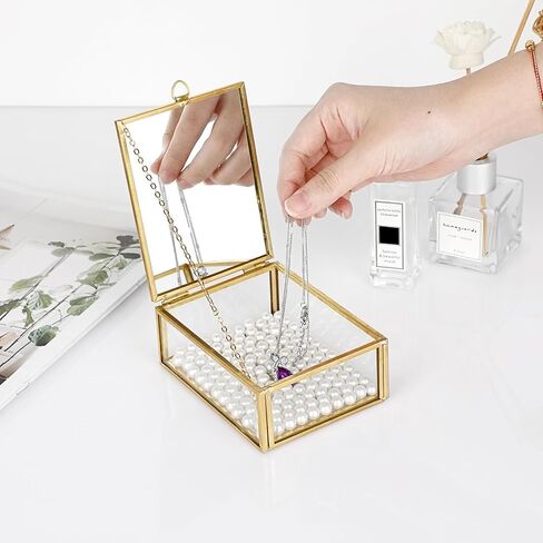 Hipwie Vintage Glass Jewelry Box with Black Lid, Mirrored Jewelry Display Case Small Trinket Organizer Golden Lidded Box Keepsake Box Decorative Glass Box for Ring Earrings Chest (Tree of Life) in Saudi Arabia