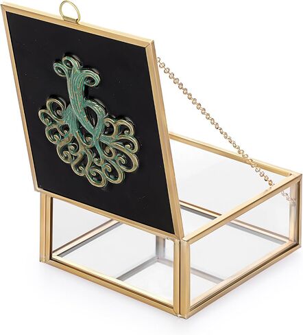 Hipwie Vintage Glass Jewelry Box with Black Lid, Mirrored Jewelry Display Case Small Trinket Organizer Golden Lidded Box Keepsake Box Decorative Glass Box for Ring Earrings Chest (Tree of Life) in Saudi Arabia
