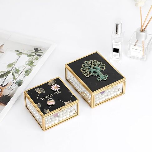 Hipwie Vintage Glass Jewelry Box with Black Lid, Mirrored Jewelry Display Case Small Trinket Organizer Golden Lidded Box Keepsake Box Decorative Glass Box for Ring Earrings Chest (Tree of Life) in Saudi Arabia