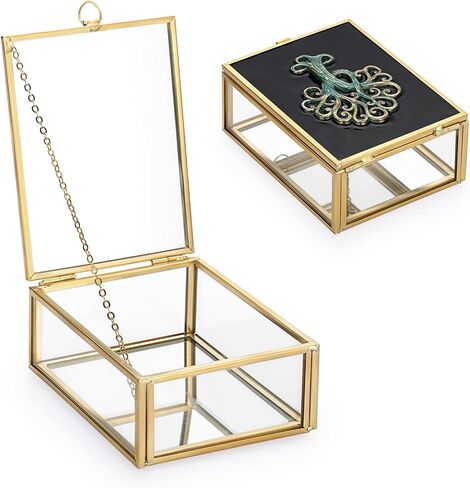Hipwie Vintage Glass Jewelry Box with Black Lid, Mirrored Jewelry Display Case Small Trinket Organizer Golden Lidded Box Keepsake Box Decorative Glass Box for Ring Earrings Chest (Tree of Life) in Saudi Arabia