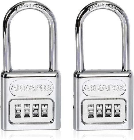 ABRAFOX Heavy Duty 4-Digit set own Combination Locks Long shackle padlock with 2"(50 mm) wide lock body sliver-2pack in Saudi Arabia