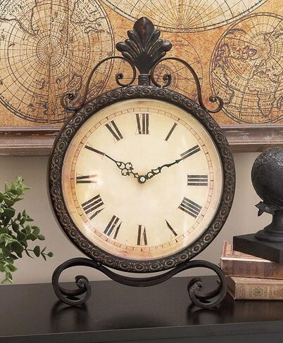 Deco 79 Metal Scroll Clock, 11" x 3" x 17", Brown in Saudi Arabia