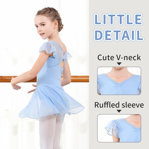 ملابس باليه للفتيات من DIPUG مع تنانير وفساتين رقص بظهر مجوف للأطفال الصغار مع أكمام مكشكشة in Kuwait