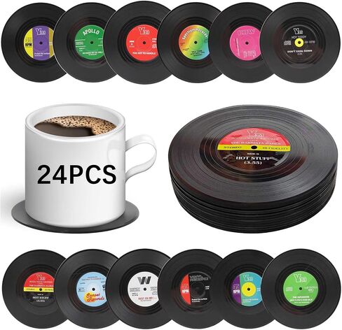 12 Pcs Fun Vintage Vinyl Record Coasters，Bars、Birthdays, Parties Cool Coaster Music Lovers Colorful Vintage Vinyl disc Coaster Coffee Table Decor ，Tabletop Protection Prevents Furniture Damage in Saudi Arabia