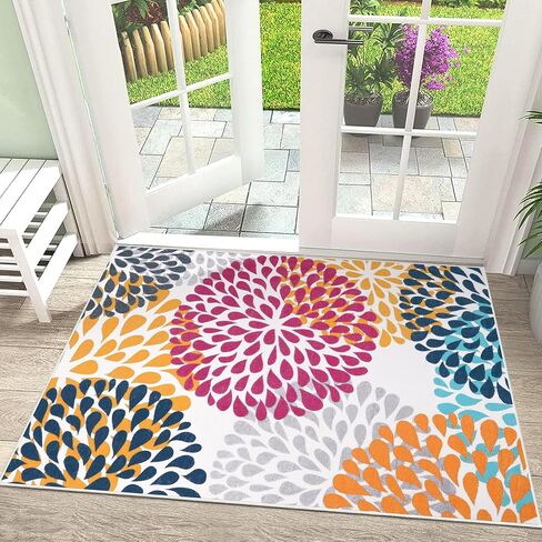 Washable Entryway Rugs Indoor - 2x3 Small Non-Slip Kitchen Rugs for Bedroom Botanical Print Floor Doormat for Bathroom Laundry Room Living Room Kids Room Multi Color in Saudi Arabia