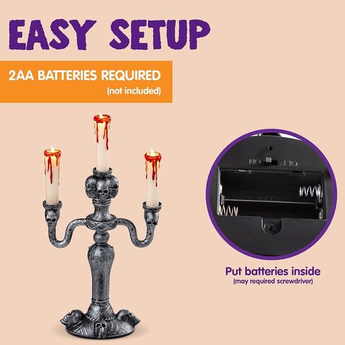JOYIN 2 Pcs Light Up Haunted Candelabra Prop, LED Candles with 6-Hour Timer, Battery Operated Flickering Lights Candles for Halloween Home Decor Indoor Decoration Halloween Decoration in Saudi Arabia