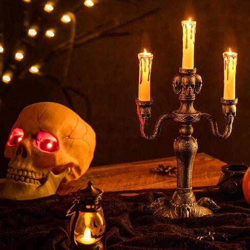 JOYIN 2 Pcs Light Up Haunted Candelabra Prop, LED Candles with 6-Hour Timer, Battery Operated Flickering Lights Candles for Halloween Home Decor Indoor Decoration Halloween Decoration in Saudi Arabia
