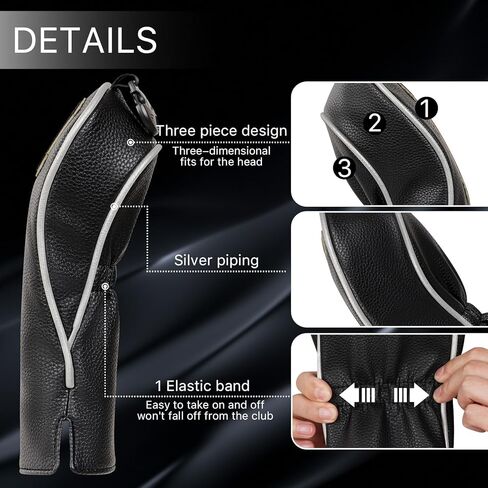 أغطية رأس الجولف غطاء رأس نادي السائق للسائقين في الممر وودز مضرب والنوادي الهجينة، جلد أسود بسيط ممتاز 3 أو 5 أغطية رأس خشبية قطعة واحدة أو مجموعة تناسب Taylormade in Kuwait