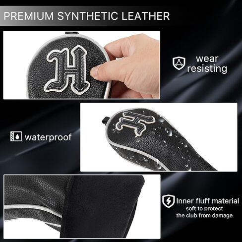 أغطية رأس الجولف غطاء رأس نادي السائق للسائقين في الممر وودز مضرب والنوادي الهجينة، جلد أسود بسيط ممتاز 3 أو 5 أغطية رأس خشبية قطعة واحدة أو مجموعة تناسب Taylormade in Kuwait