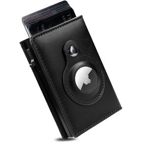 HOORINB Upgraded Leather Smart Wallet with Airtag Holder, Minimalist Apple AirTag Wallet Men with ID Window for RFID Blocking