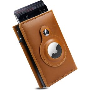 HOORINB Upgraded Leather Smart Wallet with Airtag Holder, Minimalist Apple AirTag Wallet Men with ID Window for RFID Blocking