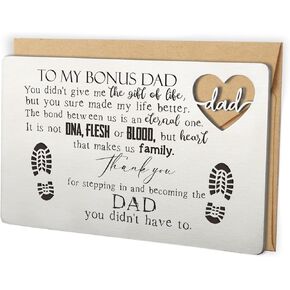 Wallet Card Gift for My Stepdad Stepfather, Bonus Step Dad Gift from Daughter Son,Thank You Bonus Dad Metal Wallet Card Insert for Birthday Christmas Fathers Day Wedding Deployment Gifts