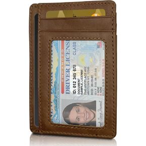 محفظة جيب أمامي من الجلد الطبيعي النحيف بخاصية حجب تحديد الهوية بموجات الراديو للرجال مع نافذة لبطاقة الهوية والسفر والعمل (أسود كربوني) in Kuwait