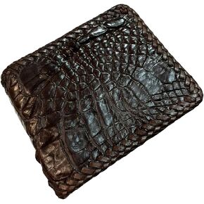 D'SHARK Luxury Crocodile Skin Leather Bi-fold Short Wallet (Dark Brown)