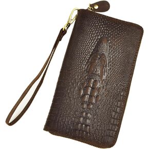Le'aokuu Mens Genuine Leather Clutch Hand Bag Organizer Checkbook Zipper Wallet (The Black dargon)