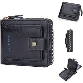 SUMGOGO Bifold Wallet for Men Zipper Small Wallets Leather Pocket Billfold Card holder Coin Purse (Black)