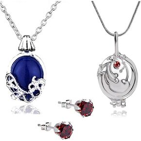 UoYu Vampire Diaries Elena Gilbert Opening Vervain Locket Pendant Necklace and Daywalking Katherine Necklace Pendant Charm Necklace-Royal Blue Diamond Stud Earrings Red with Transparent Box（3 pcs）
