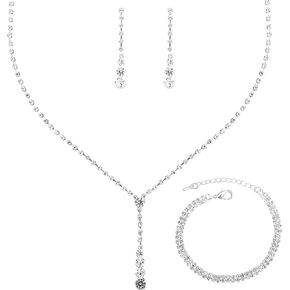 SFE Elegant Bridal Crystal Necklace Dangle Earrings Bracelet Wedding Jewelry Sets for Bridesmaid Prom Costume for Women and Girls