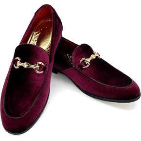 Men's Luxury Velvet Loafer Metallic Suede Dress Shoes Fashionabe Smoking Slipper Burgundy Size 8.5
