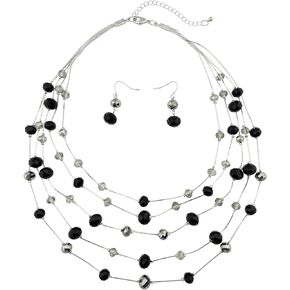BOCAR Fashion 3 Layer Handmade Beads Necklace Earring Set Long Illusion Necklace for Women