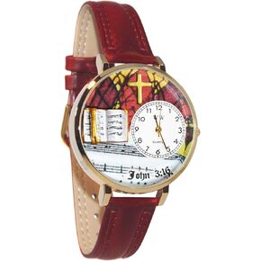 هدايا غريبة الأطوار يوحنا 3:16 ساعة ثلاثية الأبعاد | لمسة نهائية ذهبية أو فضية كبيرة | الجدة الفريدة | حزام الساعة الأحمر in Kuwait