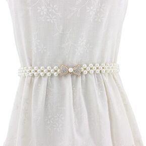 Xiyantiji Dress Belts Rhinestone Pearl Belt for Wedding Dress Shirt Elastic Waist Chains for Women Girls Bow Tie Bridal Belt