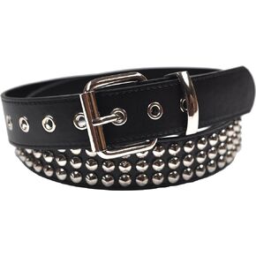 3 Row Conical Silver Studded Black Belt