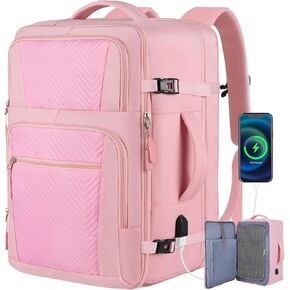 Travel Backpack, Large Backpack for Women, Airline Approved Carry On Backpack, 40-50L Expandable Waterproof Lightweight Casual Daypack College Computer Bag Fits 17 Inch Laptop, Gifts for Women, Pink in Saudi Arabia