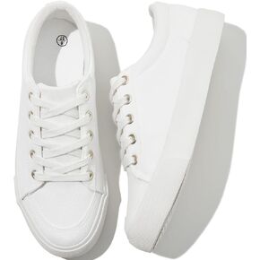 Witwatia Canvas Sneakers for Women Low Top Canvas Shoes Ladies Lace-Up Fashion Sneakers White Tennis Shoes Comfort Casual Walking Shoes for Girls