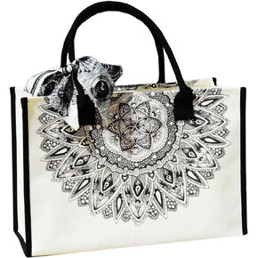 Canvas Tote Bags Large Personalized Beach Bags,Reusable Grocery,Gifts for Women,Birthday,with Inner Pocket,Mandala