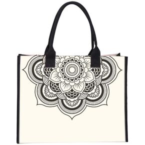 Canvas Tote Bags Large Personalized Beach Bags,Reusable Grocery,Gifts for Women,Birthday,with Inner Pocket,Mandala