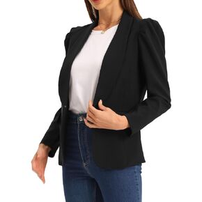 Allegra K Work Blazers Suit Jackets for Women's Spring Shawl Collar Puff Sleeve Blazer with Pockets